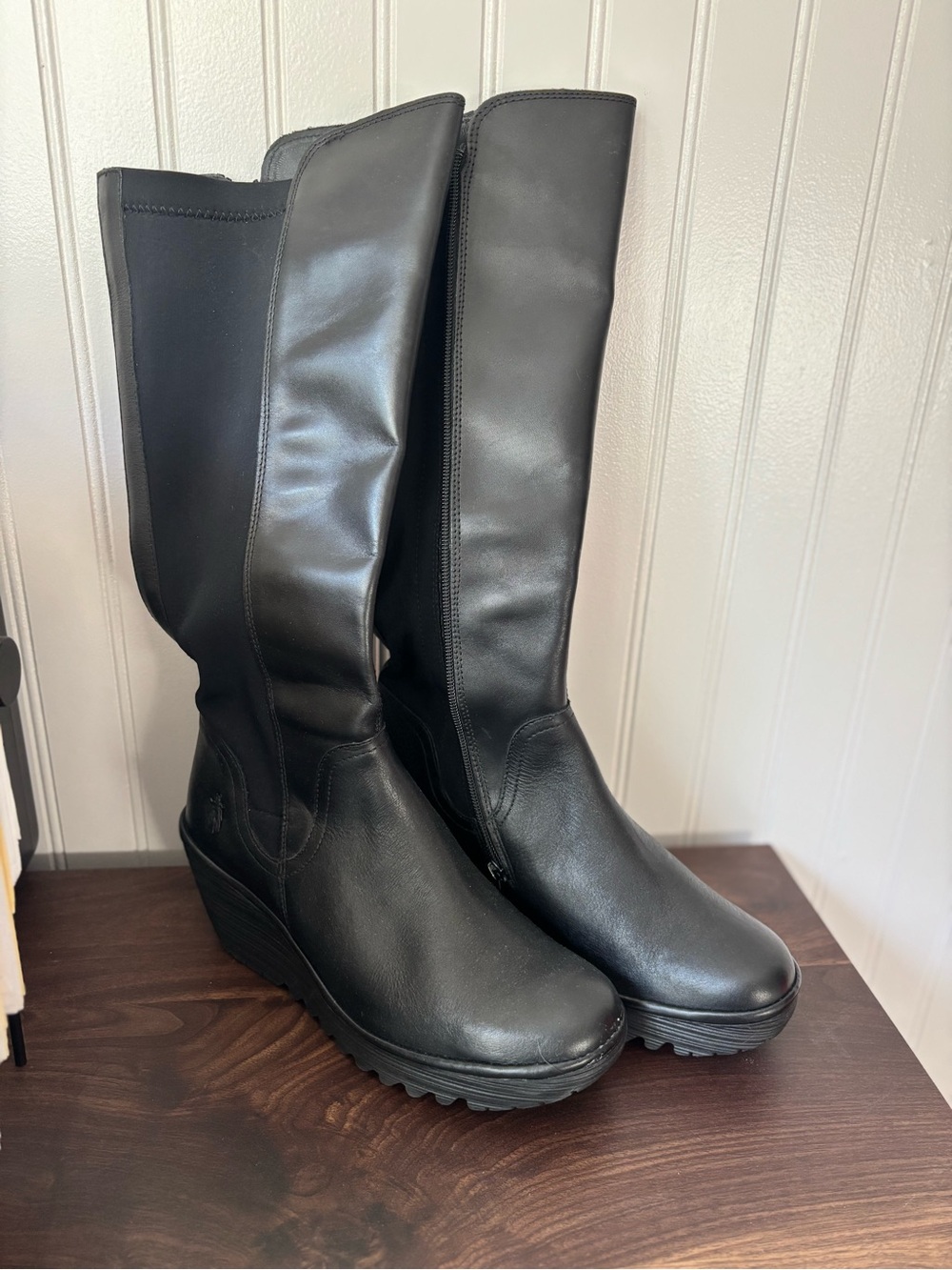 Fly London Black Knee-High Wedge Boots